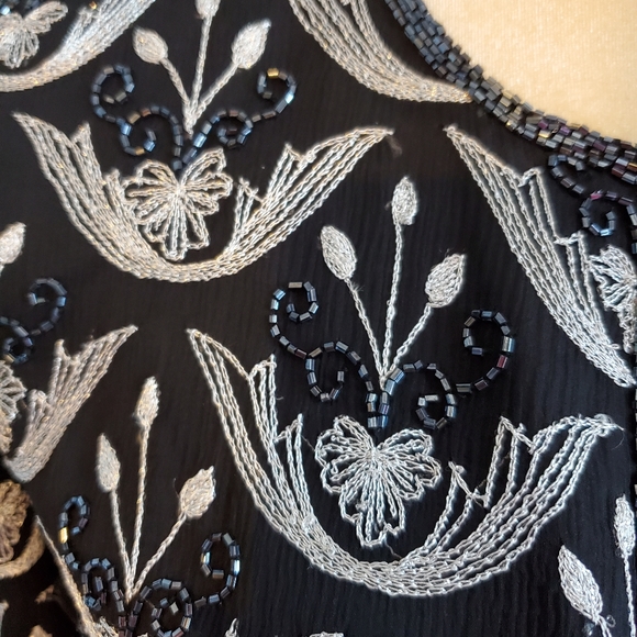 Papell Boutique evening sequence floral 100% silk blazer/jacket B2 - Picture 6 of 13